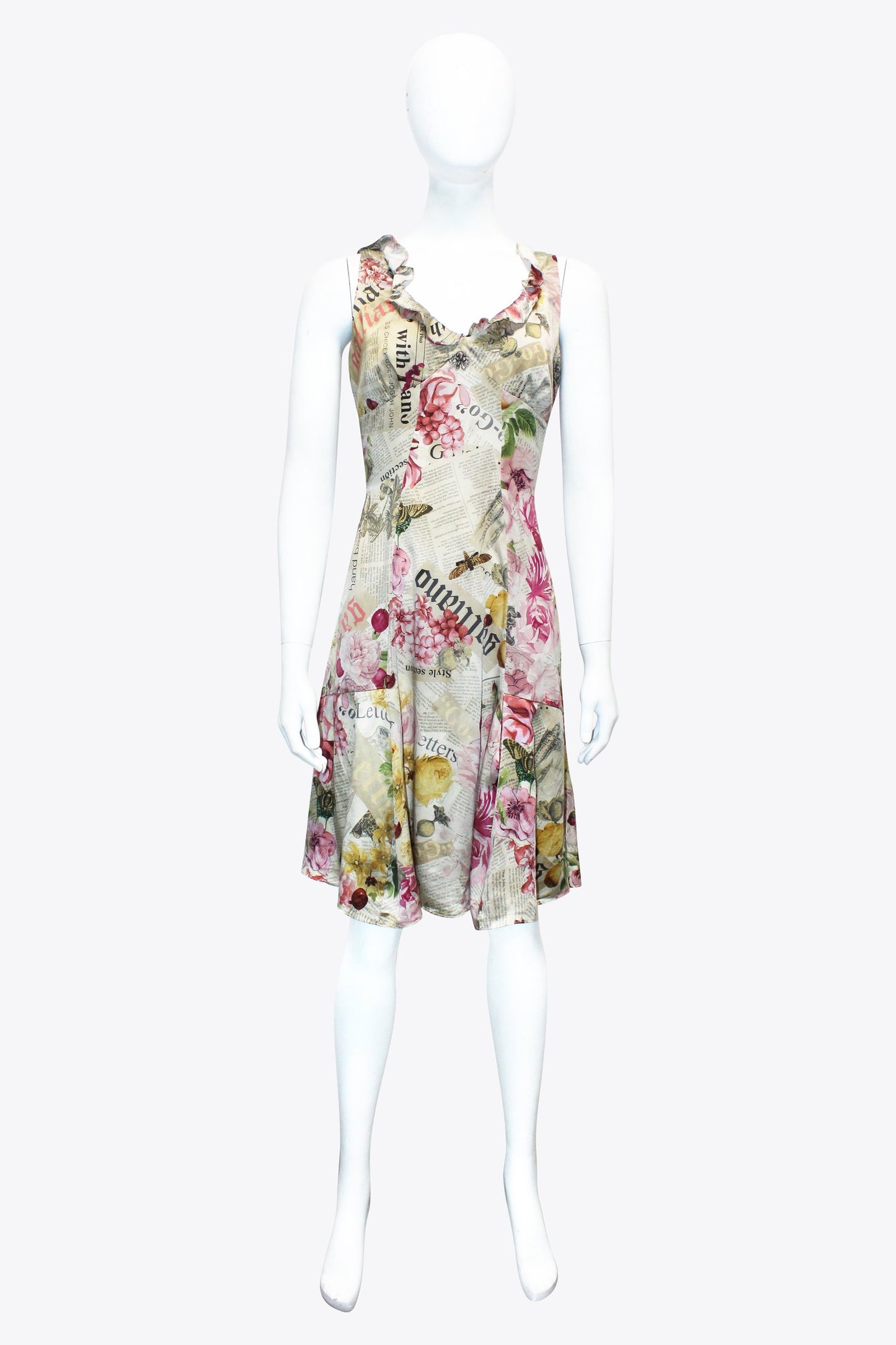 John Galliano Newspaper Floral Midi Dress