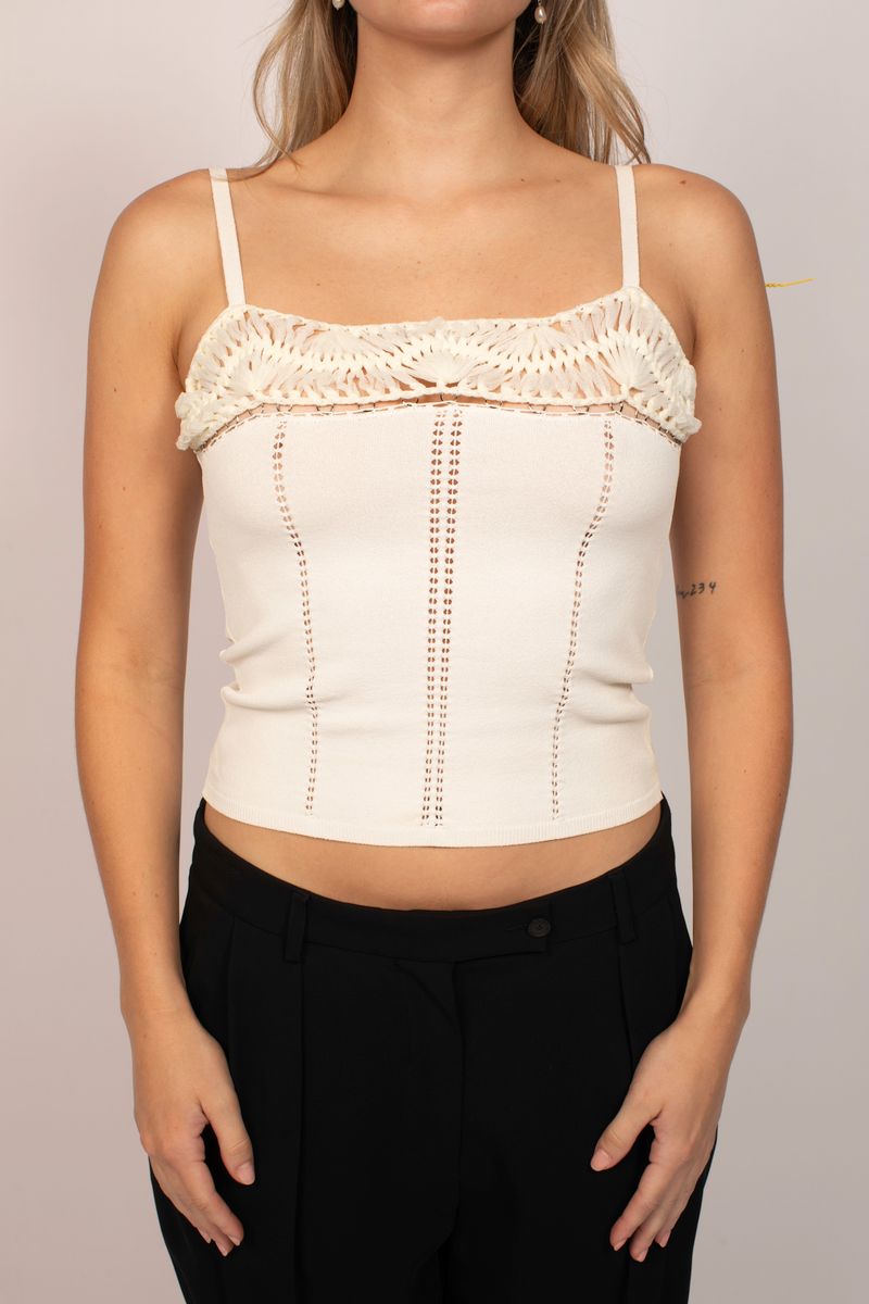 Christian Dior White Tank Top With Lace Detailing