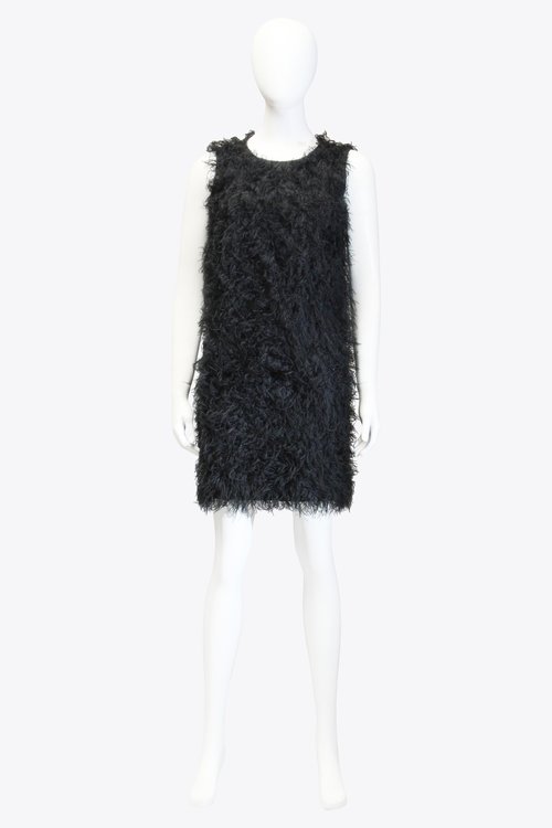 Valentino Black Faux Fur Shift Dress