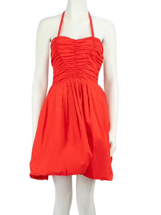 Miu Miu Red Halter Mini Dress With Bubble Hem