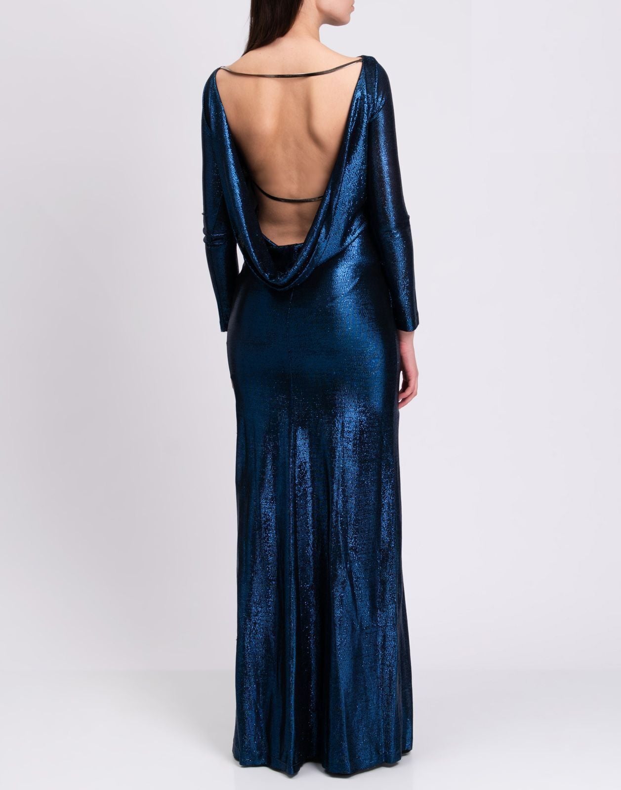 DSquared2 Blue Sequin Long-Sleeve Gown With Open Back