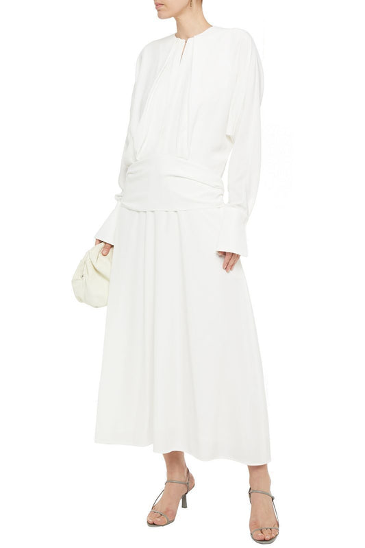 Victoria Beckham White Long Sleeve Drop Waist Gown