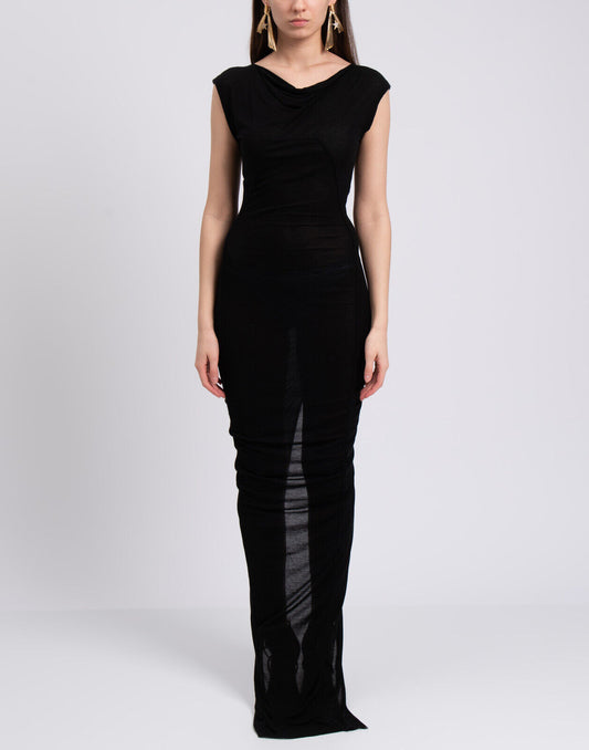 Rick Owens Black Cowl Neck Sheer Gown