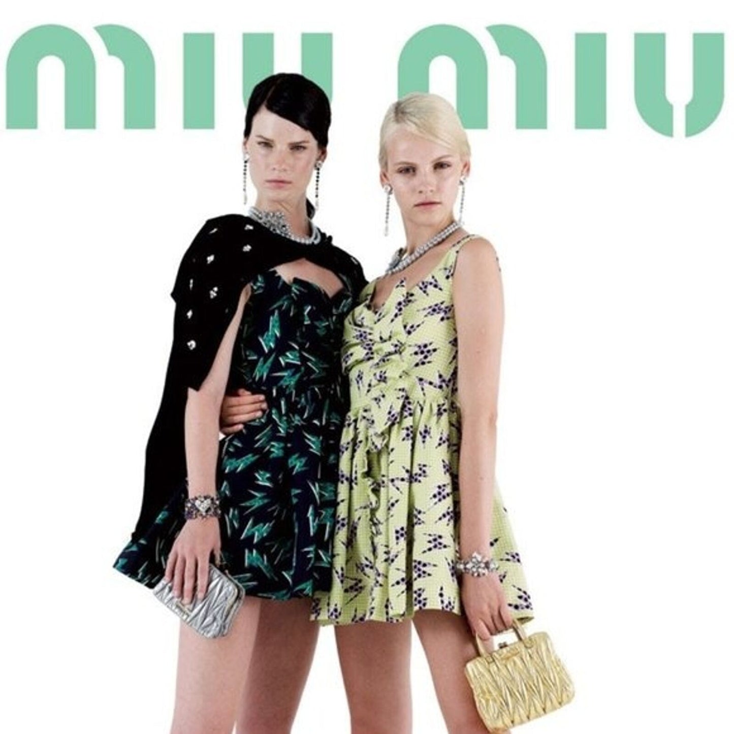 Miu Miu Black & Green Lightning Dress W/ Front Bow