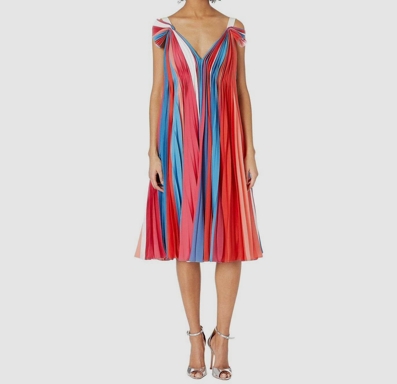 Prabal Gurung Red and Blue Pleated Dress