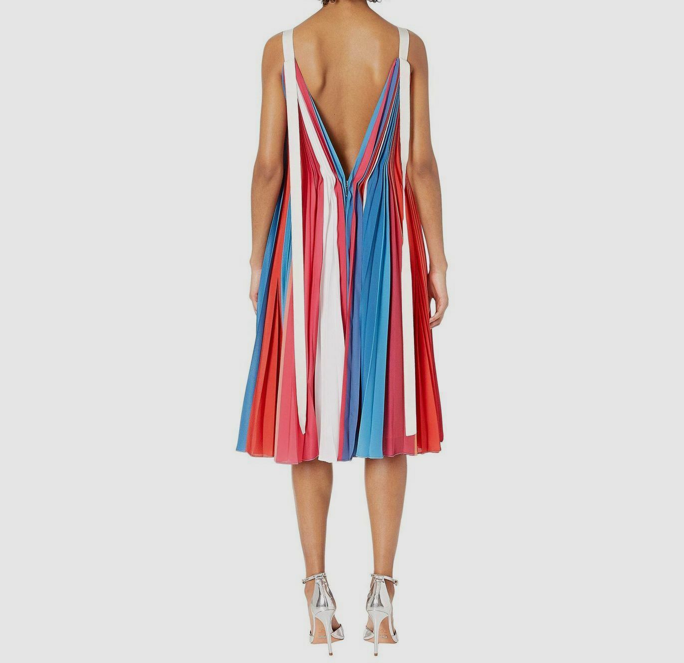 Prabal Gurung Red and Blue Pleated Dress