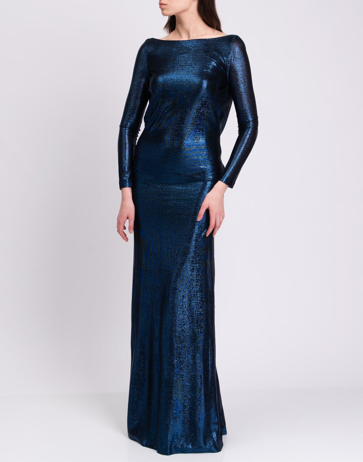 DSquared2 Blue Sequin Long-Sleeve Gown With Open Back