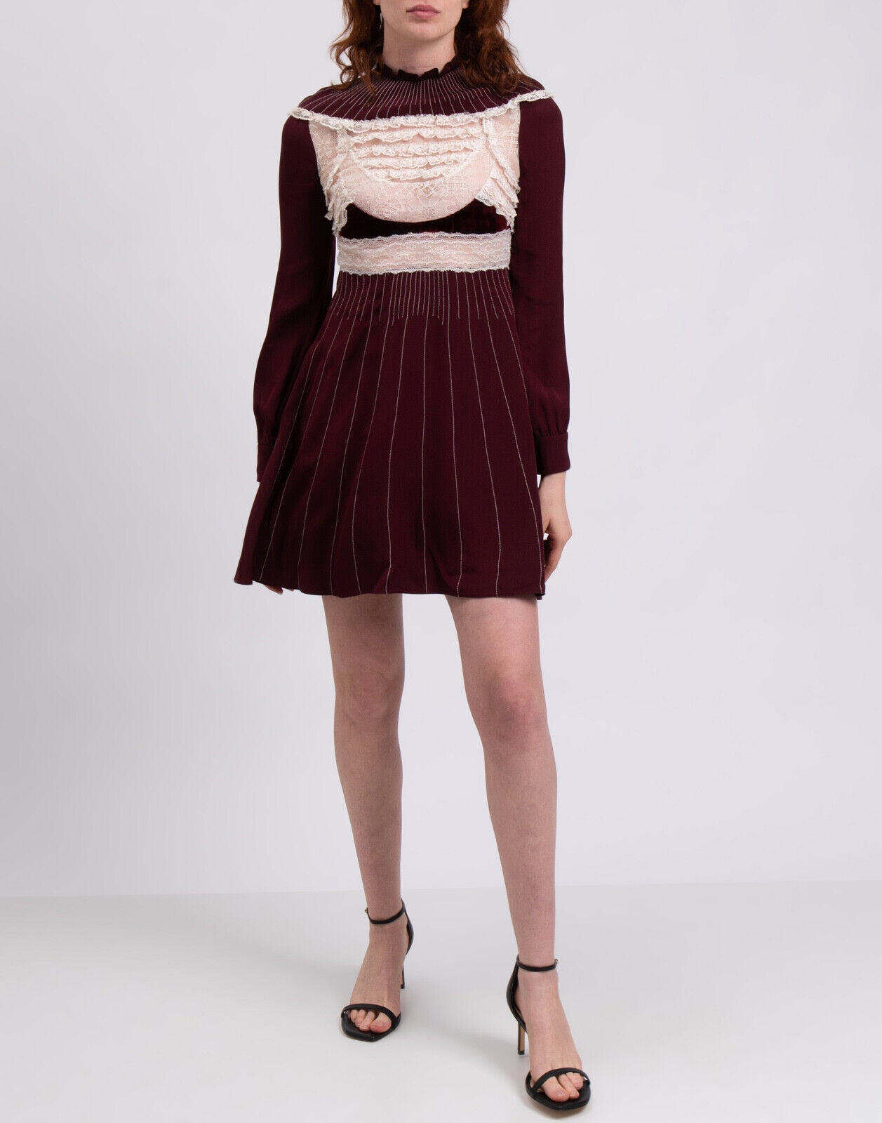 Valentino Red Cream Lace Bodice Mini Dress