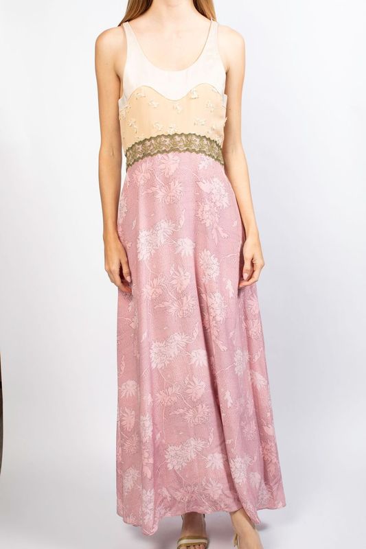 Chloe Pink & Beige Layered Floral Maxi Dress