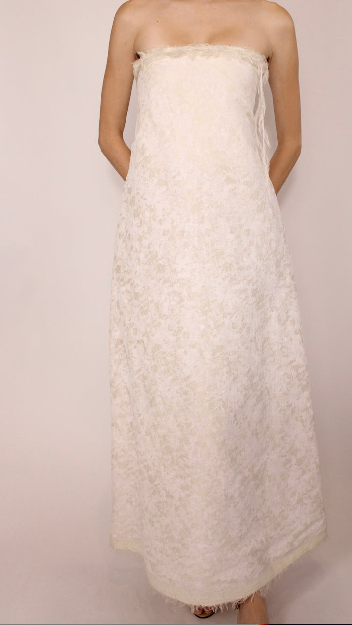 The Row Distressed Silk Jacquard Maxi Dress In Ivory