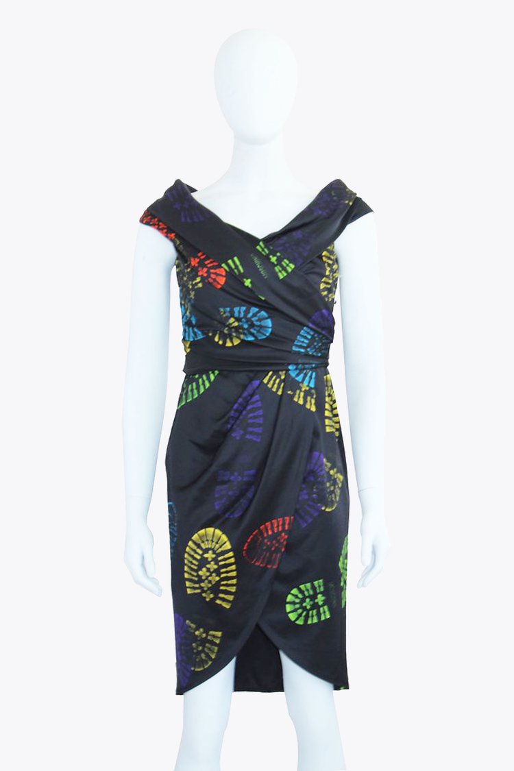 Moschino Black and Rainbow Footprint Dress