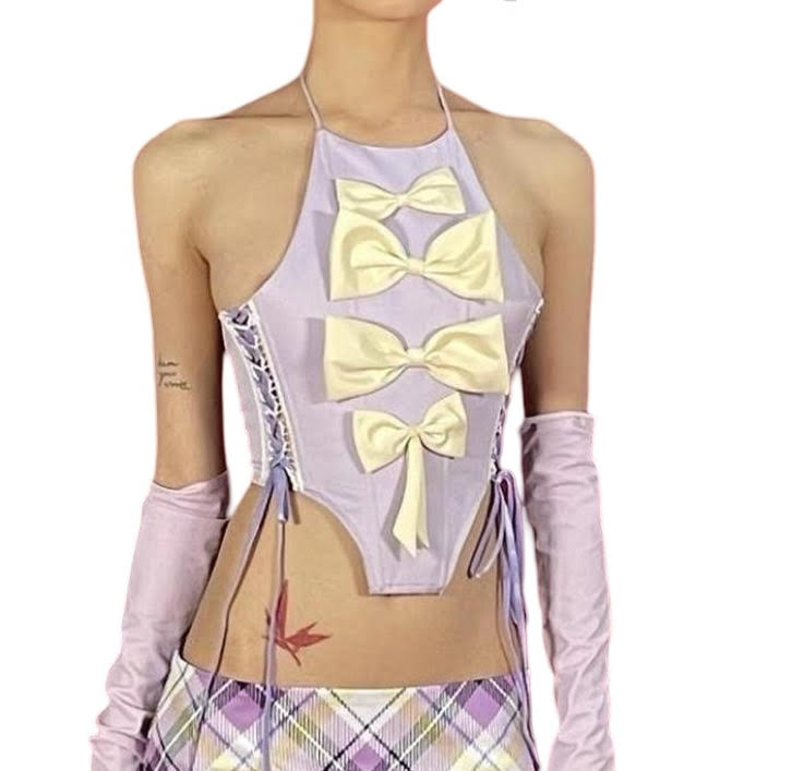 Fanci Club Purple Halter Top With Bow Detail