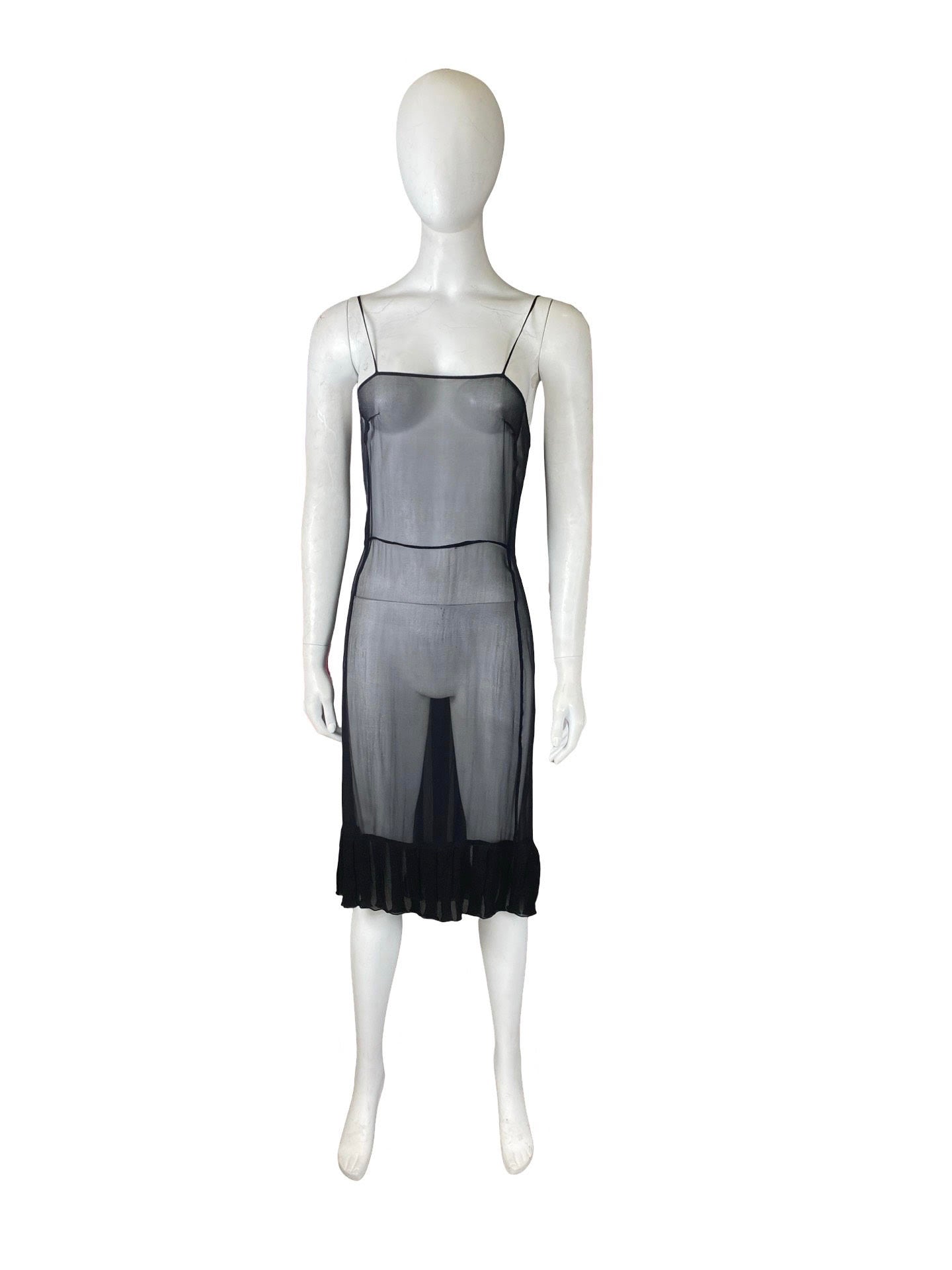 Prada Black Mesh Ruffled Slip Dress