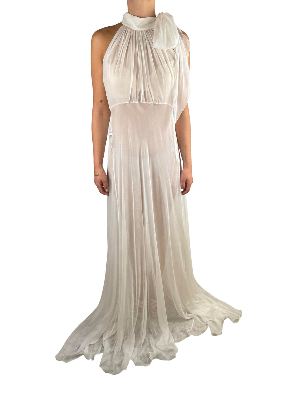 Alberta Ferreti White Sheer Maxi Gown