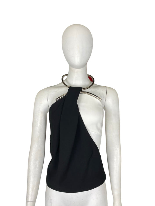 Mugler Black & White Cut Out Top With Silver Ring Detail