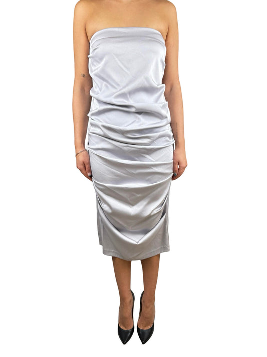 Alex Perry Grey Strapless Draped Dress