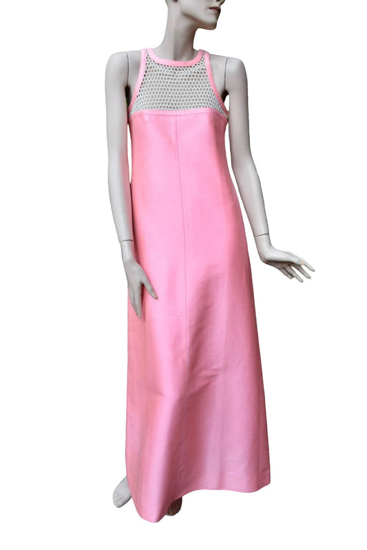 Courreges Pink Maxi Dress With Netting Chest Detail