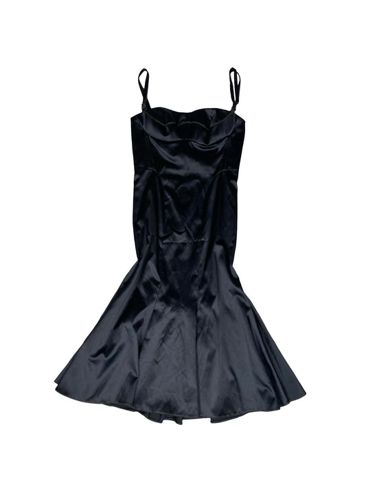 Chanel Black Satin Flare Sleeveless Dress