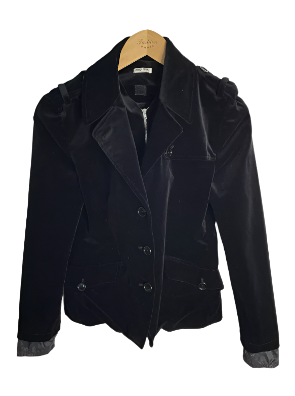 Miu Miu Black Corduroy Zipper & Button Jacket