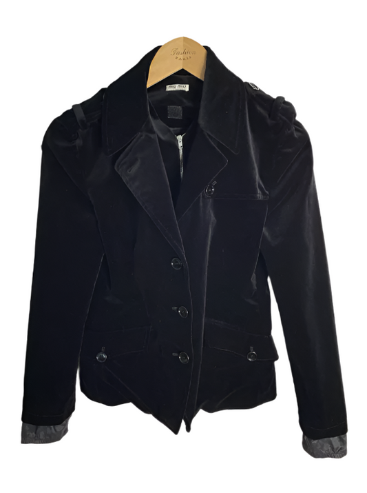 Miu Miu Black Corduroy Zipper & Button Jacket