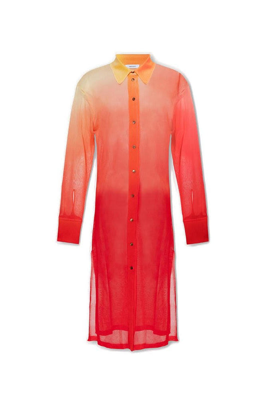 Ferragamo Red Ombre Button Down Long Sleeve Dress