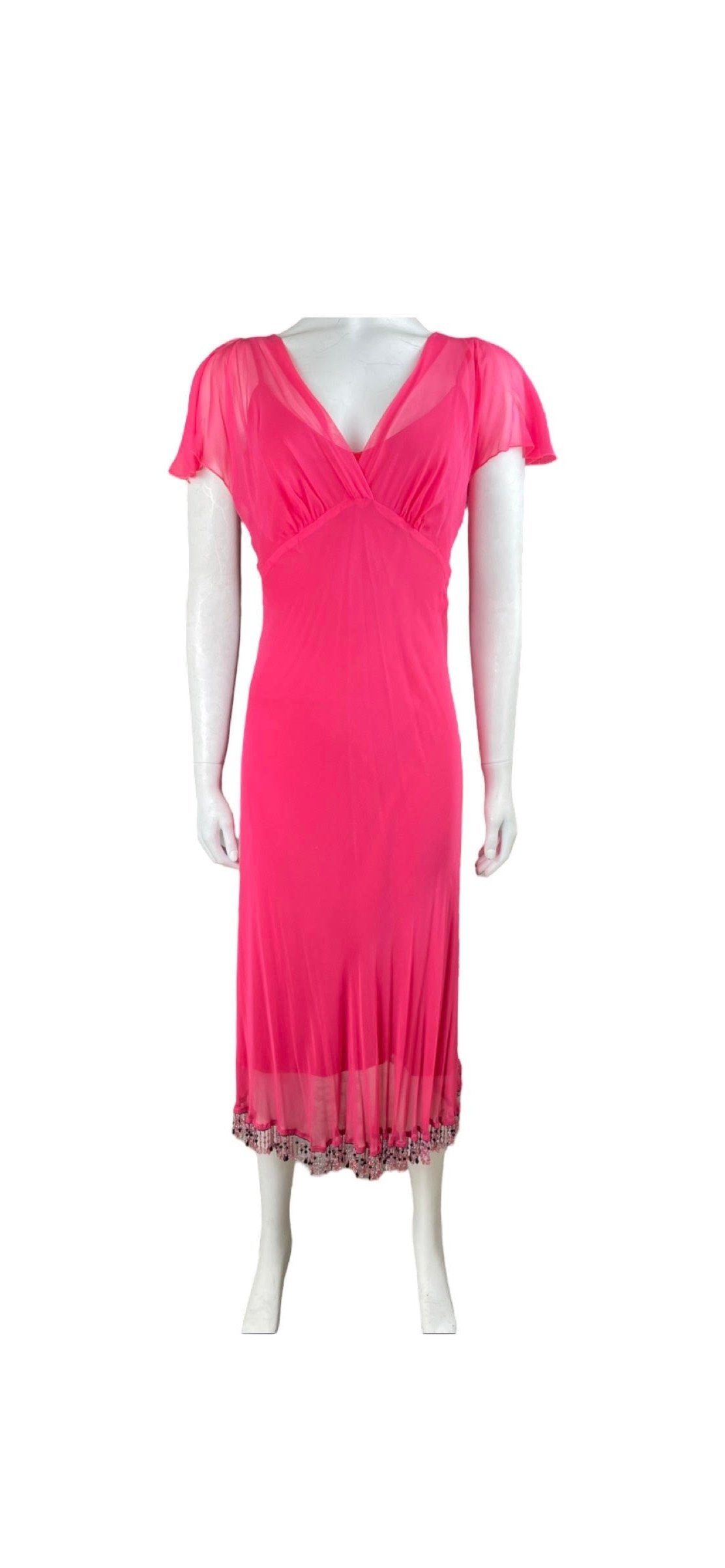 Betsey Johnson Pink Sheer Midi Dress With Beaded Hem