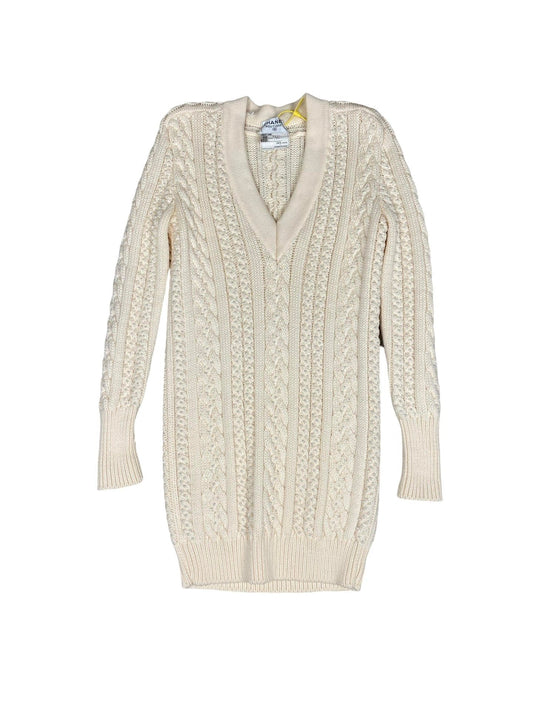 Chanel White Long Sleeve Knitted Sweater Dress With Pearl Detail