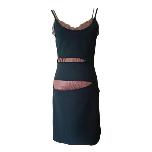 Jean Paul Gaultier Black Cutout Mini Dress With Pink Velvet Slip