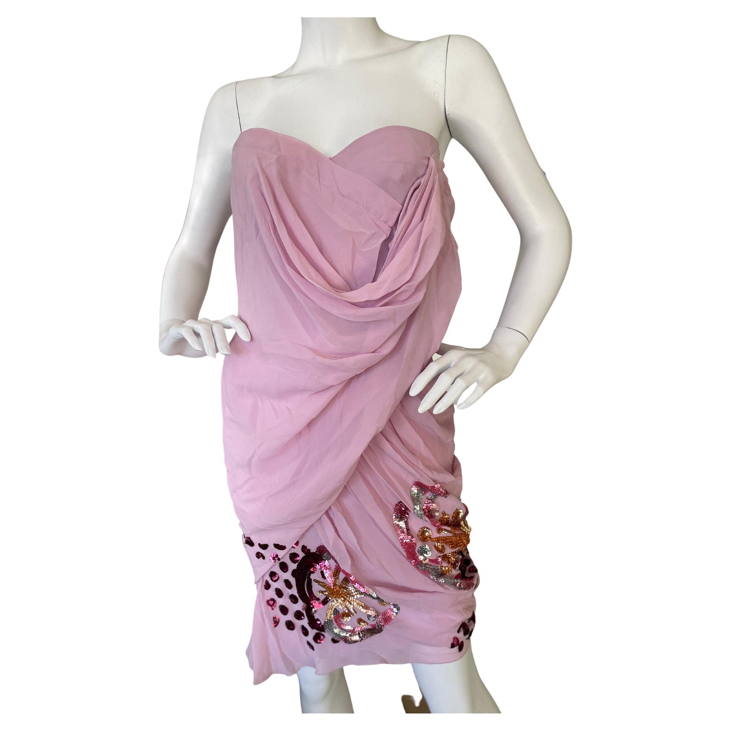 John Galliano Chiffon Strapless Dress With Sequin Design