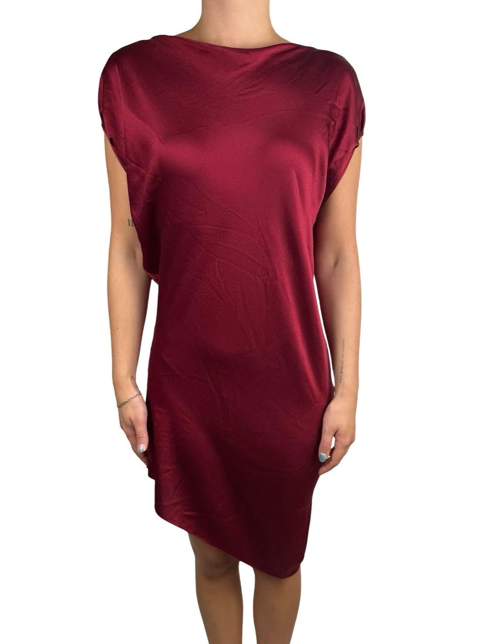 Alberta Ferretti Red Satin Asymmetrical Dress