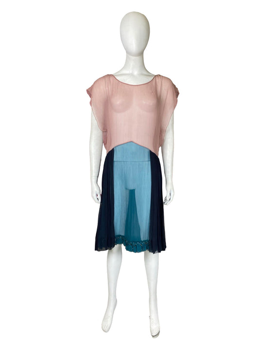 Prada Pink & Blue Mesh Flowy Midi Dress