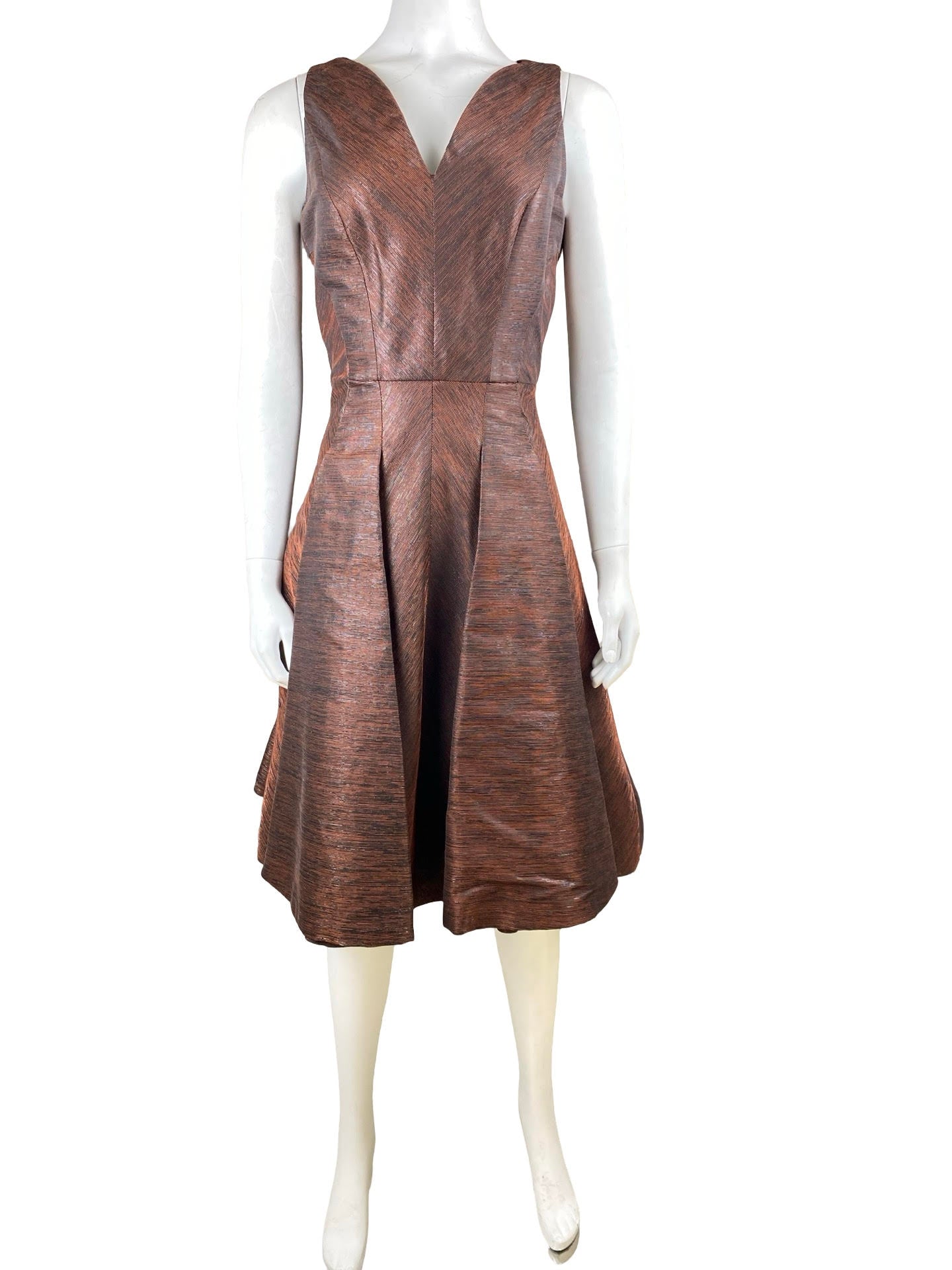 Carolina Herrera Metallic Brown V-Neck Dress