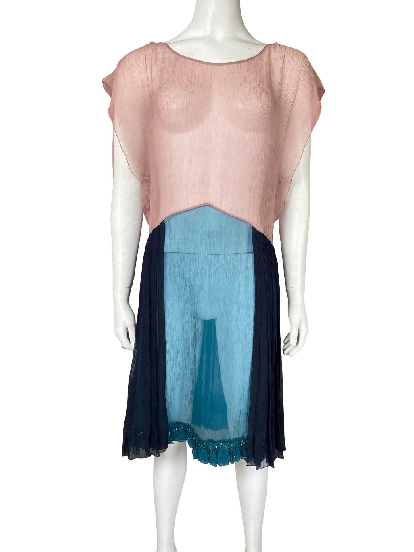 Prada Pink & Blue Mesh Flowy Midi Dress