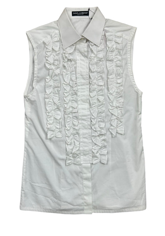 Dolce & Gabbana White Sleeveless Top With Ruffle Detail