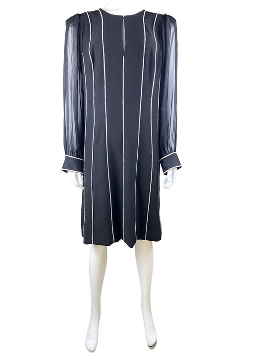 Carolina Herrera Blue & White Striped Long Sleeve Midi Dress With Jewl Detail