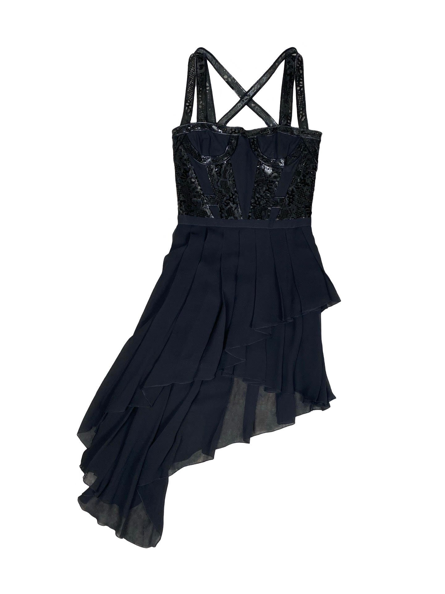 Chanel Black Leather & Chiffon Criss Cross Sleeveless Mini Dress