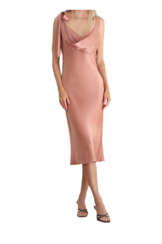 John Galliano Light Pink Silk Draped Midi Dress