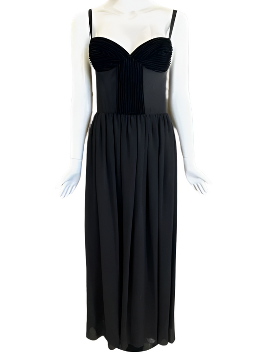 Valentino Black Maxi Dress With Velvet Pleated Detailing