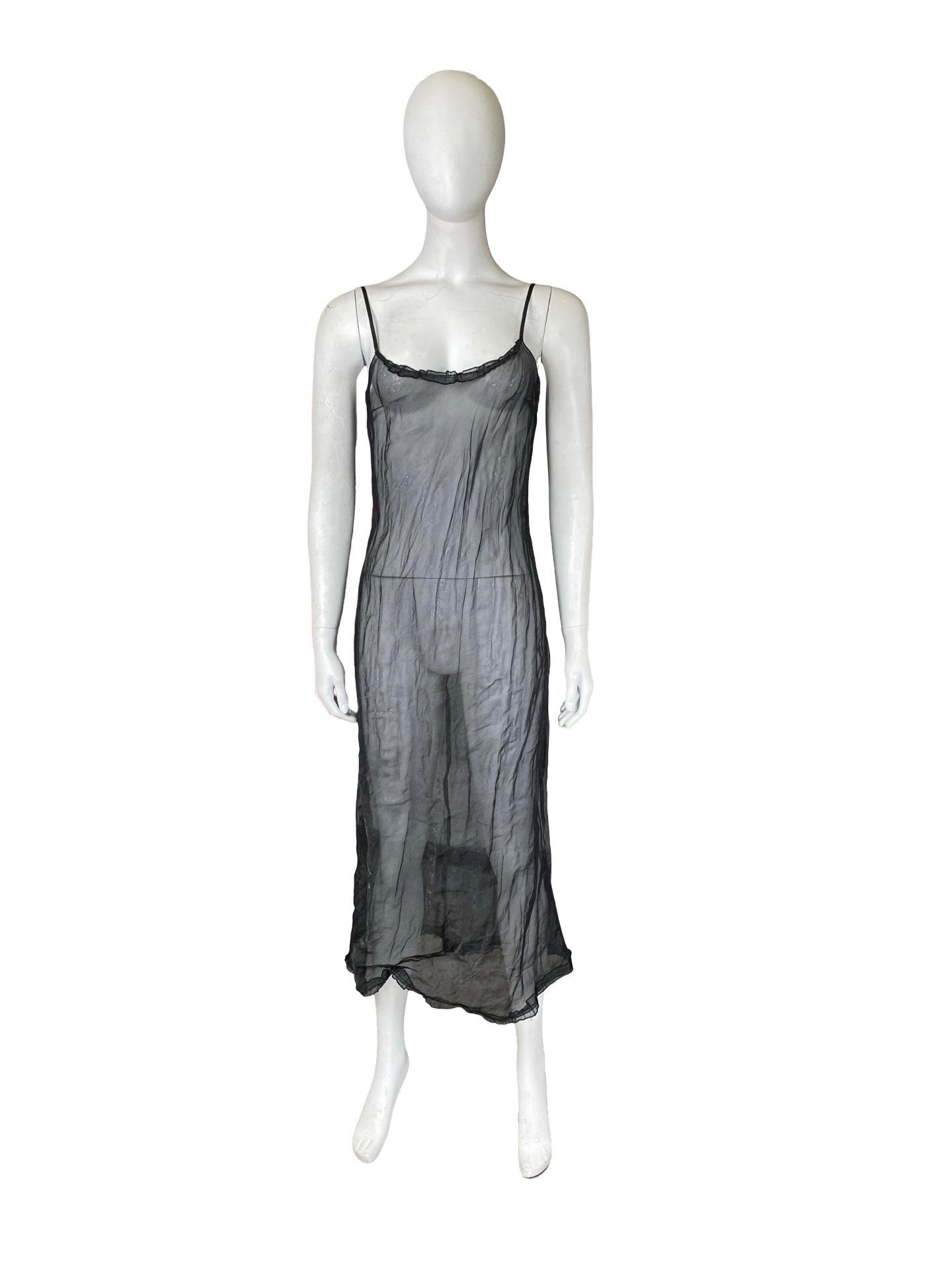 Prada Black Mesh Midi Slip Dress