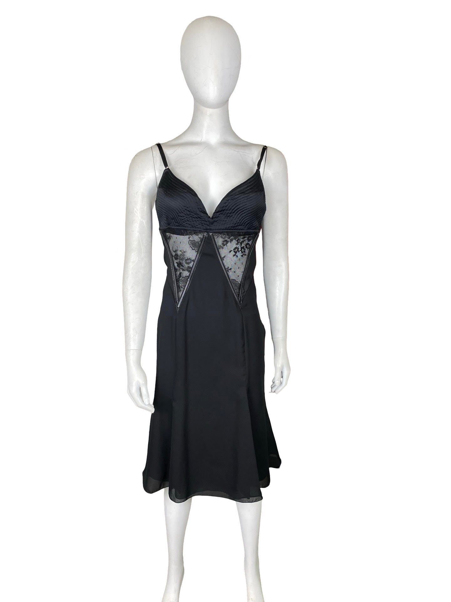 Versace Black Slip Dress With Lace & Textured Cup Detail