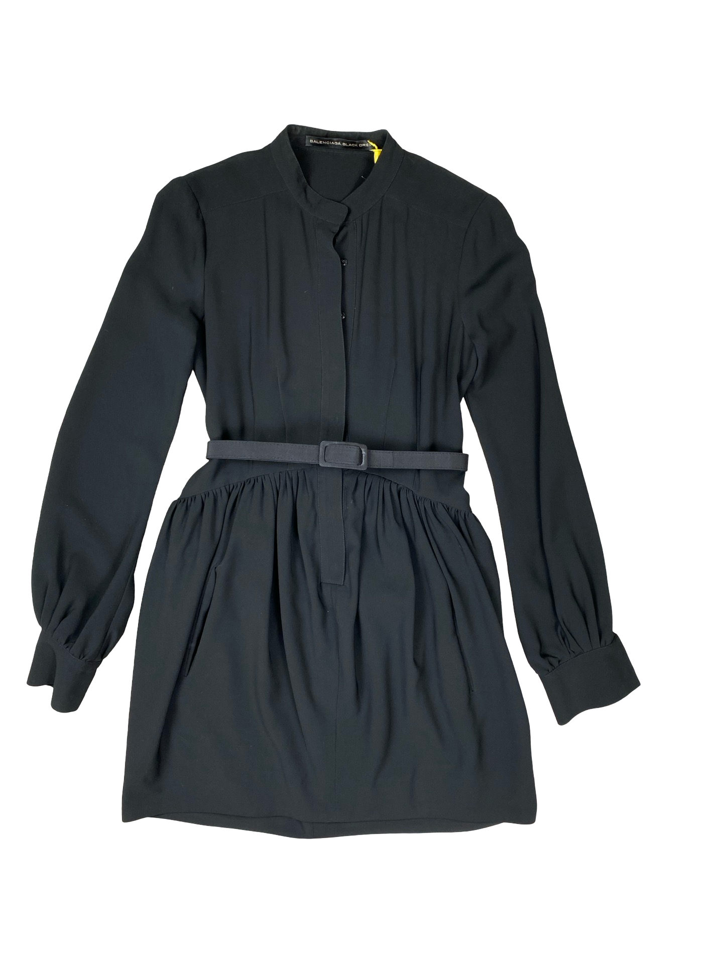 Balenciaga Black Long Sleeve Mini Dress With Belt