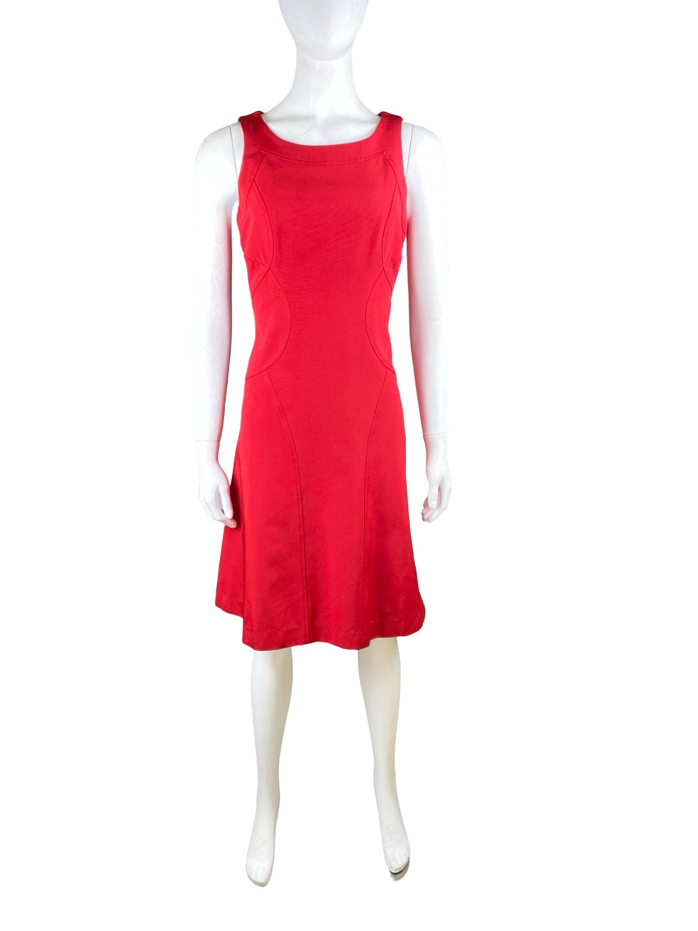 Carolina Herrera Red Sleeveless Midi Dress With Subtle Scallop Detail