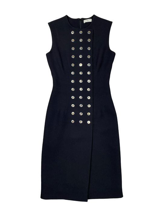 Balenciaga Black Sleeveless Dress With Buttons Detail