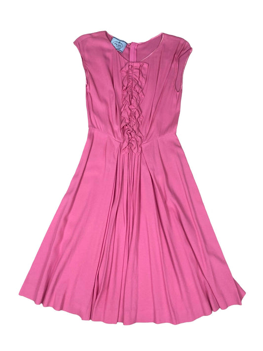 Prada Pink Ruched Ruffled Flared Sleeveless Dress