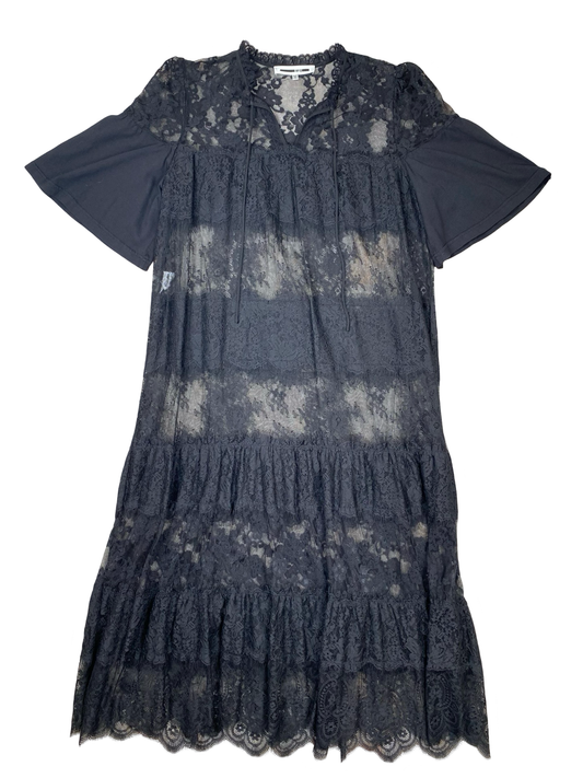 Alexander McQueen Black Lace Shortsleeve Midi Dress