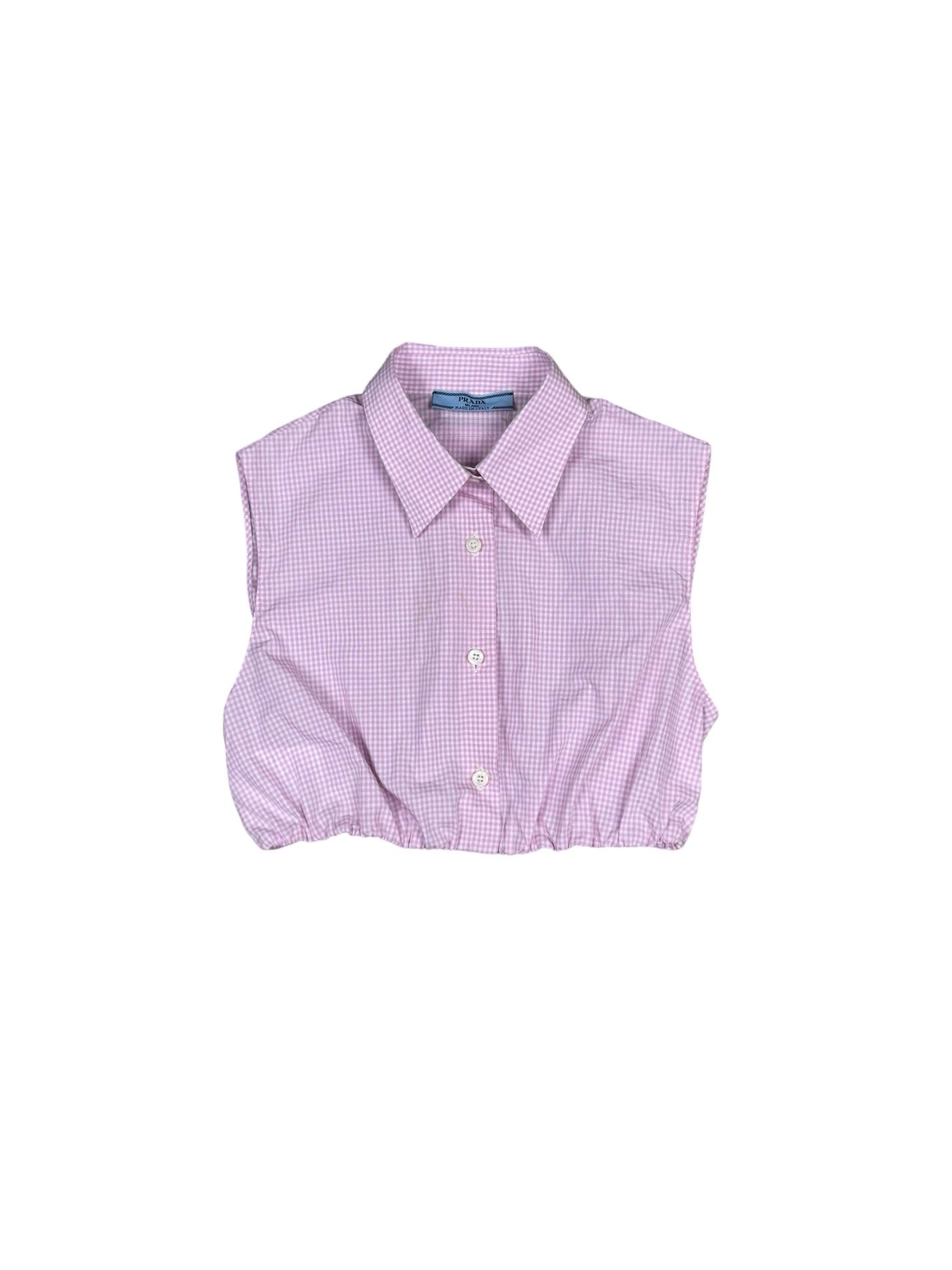 Prada Pink Checkerboard Cropped Sleeveless Button Up With Sinched Hem