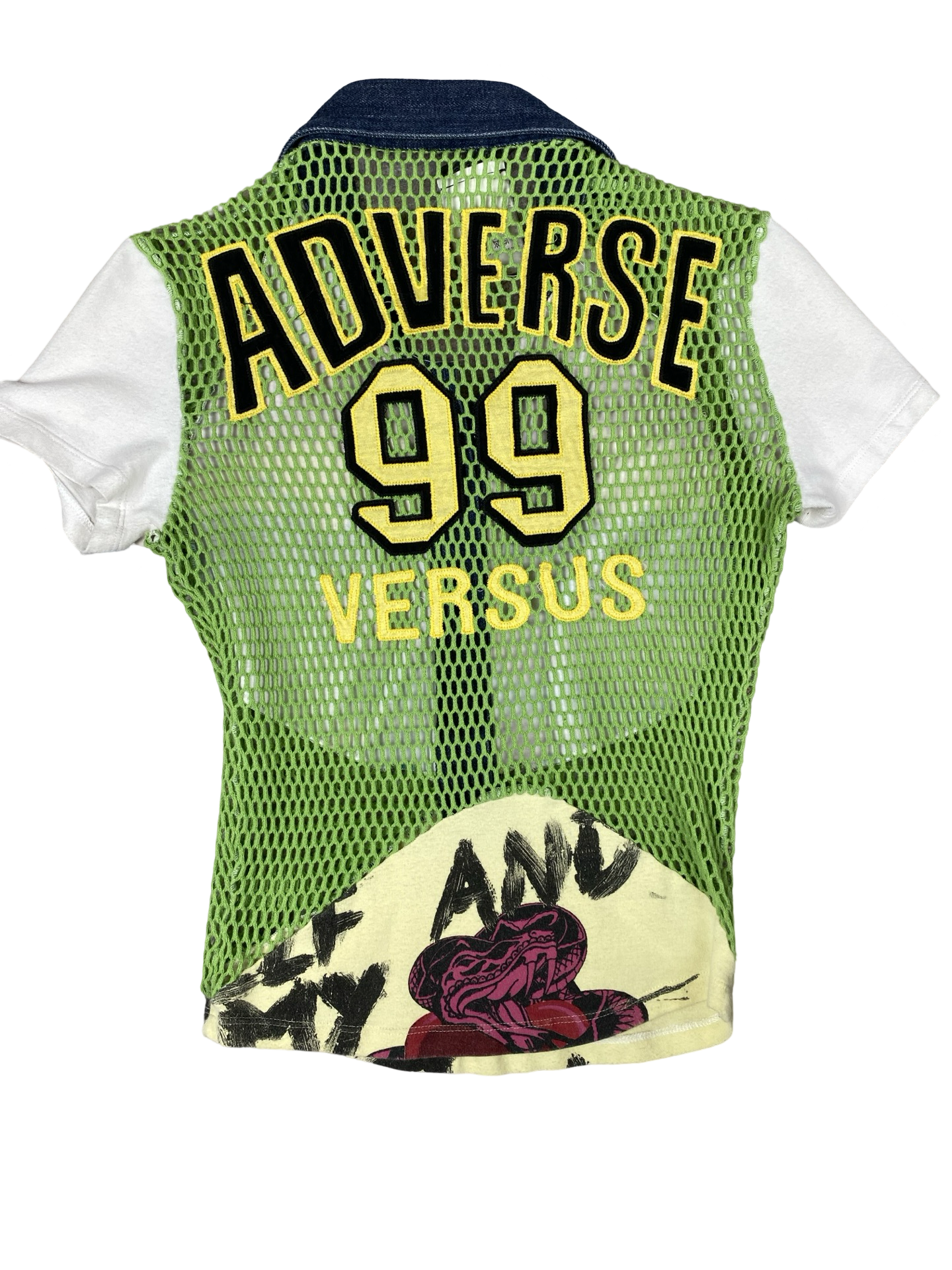 Versus Versace Green Mesh Button Up Jersey Top