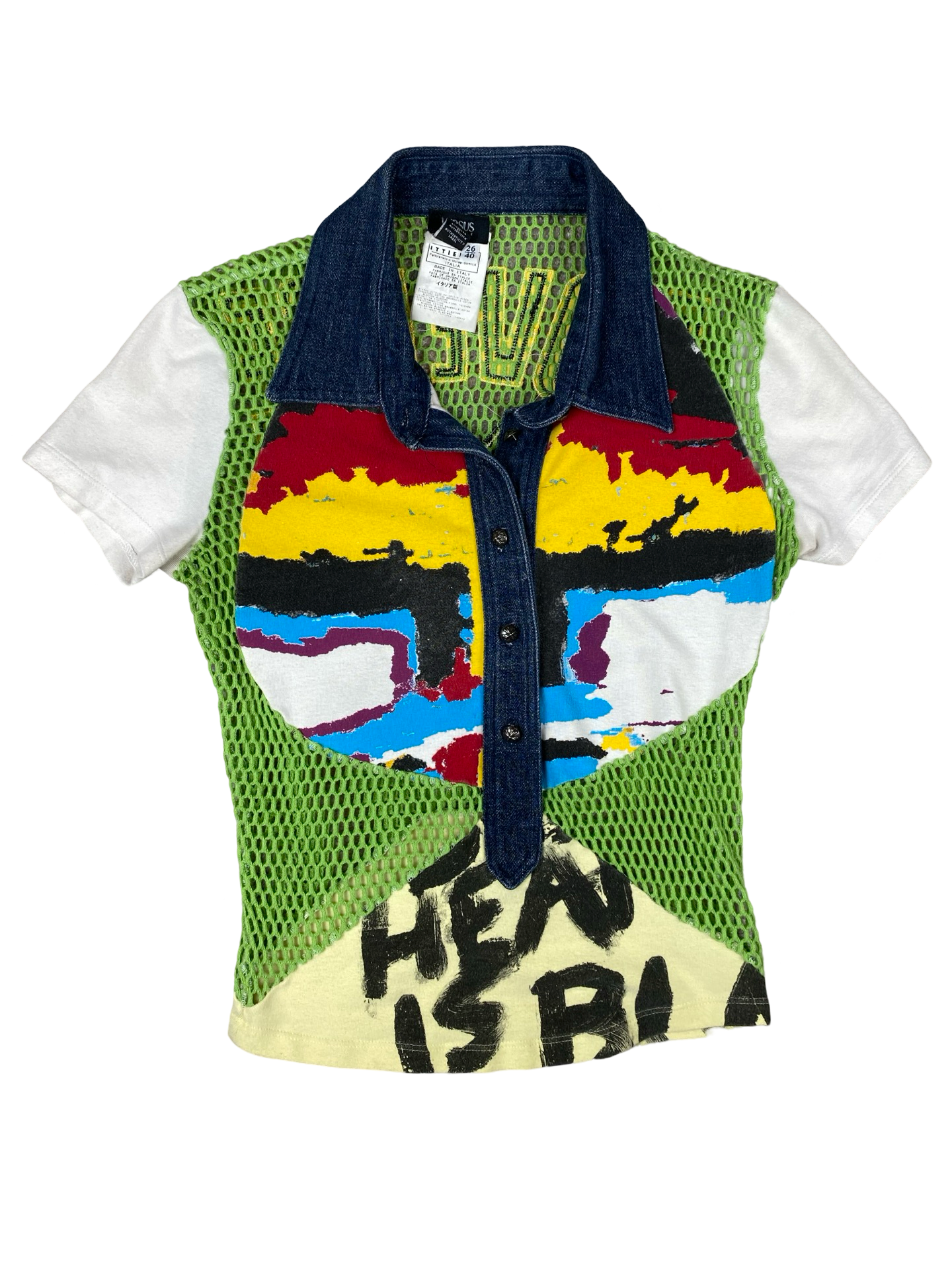 Versus Versace Green Mesh Button Up Jersey Top