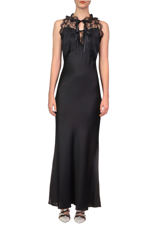 Rodarte Black Maxi Dress With Lace Neck Detail