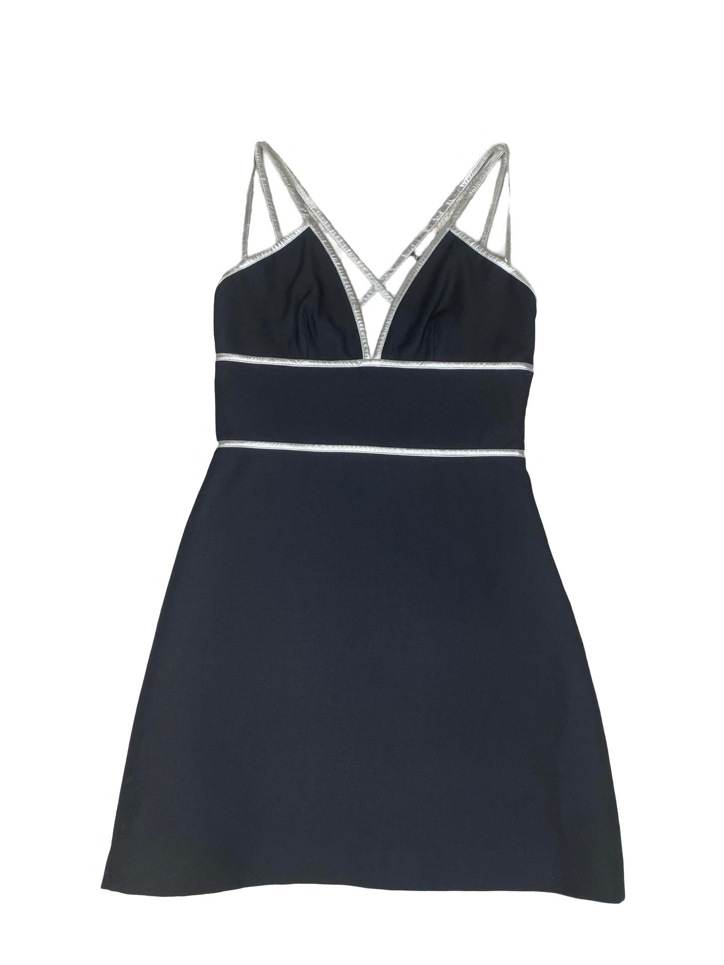 Prada Black Silver Strappy Mini Dress